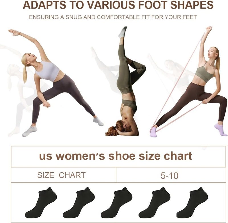 kepiibi 5 Pairs Pilates Socks with Grips for Women Non Slip Grip Yoga Crew Socks for Barre Hospital Barefoot Workout - Image 5